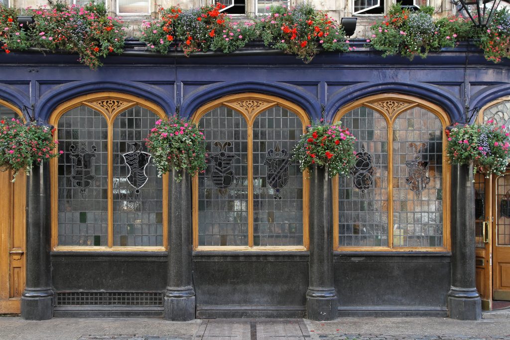 Three leadlight windows at traditional London pub